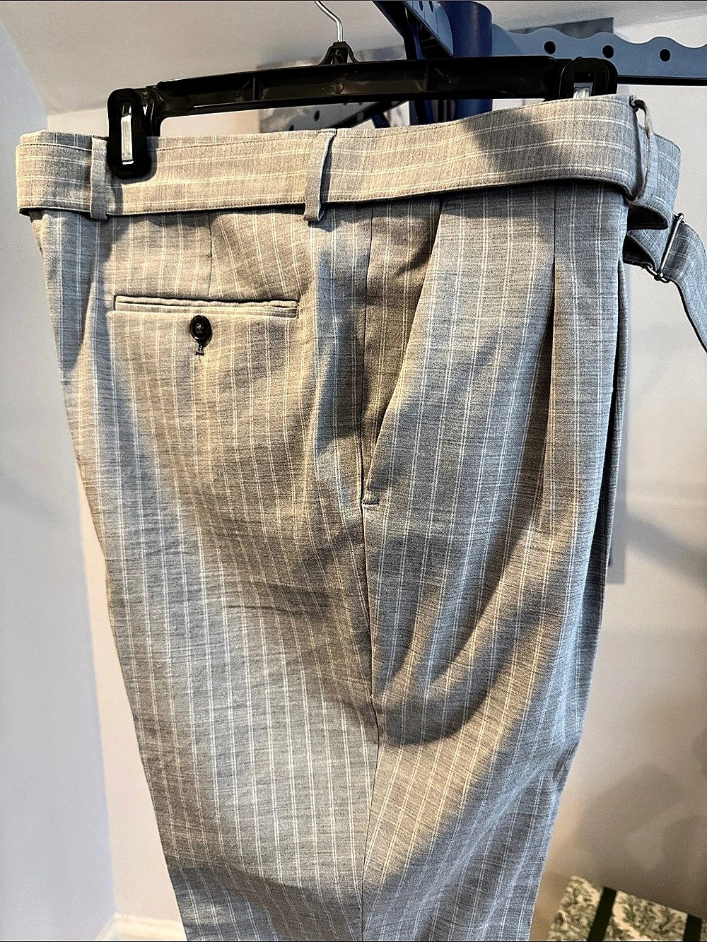 Express Men's Grey Linen Pleated Suit Pant Plaid Dress Pants Waist 32 x 30